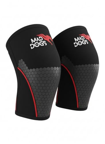 MAD DOGS Ginocchiere Crossfit 5 mm per uomo e donna Knee Sleeves in neoprene per powerlifting sollevamento pesi e palestra supporto e compressione per squat e WODs, protezione articolare avanzata, un
