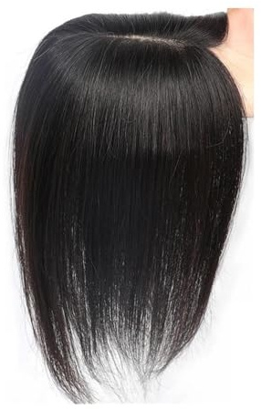 Silk Base Human Hair Topper For Spot Bald Middle Part Side Bangs Straight Lace Partial Wig 3 Clips in Hairpieces Extensions Artificial Scalp Fügt Haarvolumen hinzu(10 inch,NATURAL COLOR_13X15CM)