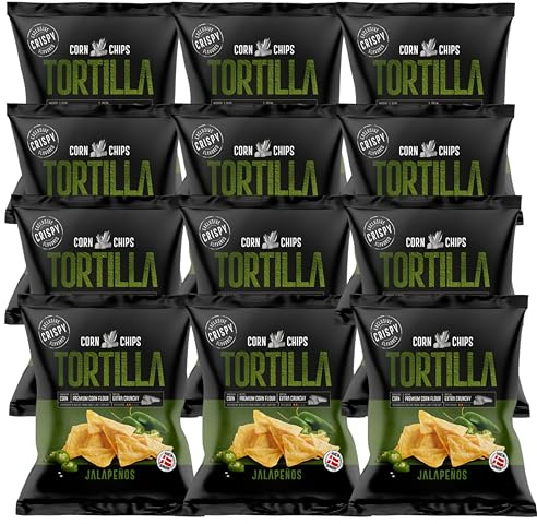 OK Snacks Crispy Tortilla Chips – Crunchy, Lightly Salted Corn Chips – Perfect for Dipping, Snacking & Sharing – Authentic Mexican-Style Tortilla Flavor – 150g Bag (12 Packets, Jalapeno)