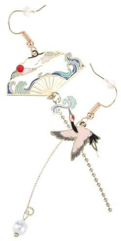 JOINPAYA Boucles D'oreilles Asymétriques Éventail Style Chinois Élégant en Alliage Motif Festival de Printemps et D'hiver pour Oreilles
