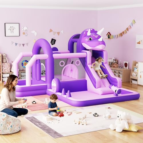 Château Gonflable pour Enfants en Forme De Dinosaure – Inclut Toboggan, Trampoline, Piscine à Balles – Idéal pour Fêtes De Jardin Et Jeux Intérieur/Extérieur