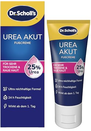 Dr. Scholl's 25% Urea Akut-Fußcreme für extrem trockene und raue Haut – 60 ml, sichtbare Ergebnisse nach 1 Tag, klinisch erwiesen zur Reparatur trockener, rissiger Fersen, dermatologisch getestete