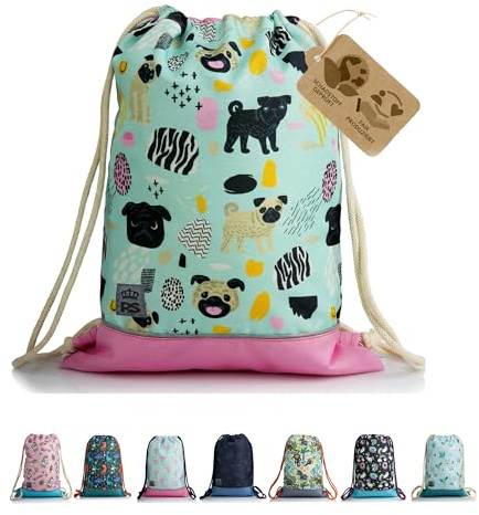 Turnbeutel Sportbeutel Gymbag Rucksack für Kinder (Modell 19) | Reißverschlussfach, Schlüsselclip, Reflektor, für Schule, Sport & Freizeit