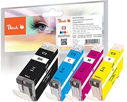 Peach C3/6 Spar Pack Druckerpatronen (BK, C, M, Y) ersetzt Canon BCI-3, BCI-6, 4480A262 für z.B. Canon BJC 3000, Canon BJC 3010, Canon BJC 6000, Canon BJC 6100, Canon BJC 6200, Canon BJC 6200 S