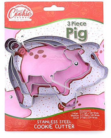 Pig, Sweet Cookie Crumbs Farm Animal Cookie Cutter Set, Large 3-Piece Set, Stainless Steel, Dishwasher Safe