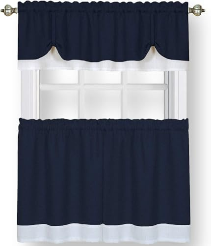ACHIM Home Furnishings Fairfield Fenster Scheibengardine- & Volant-Set Tier Pair 58 x 24 with 14 Valance Marineblau/Weiß