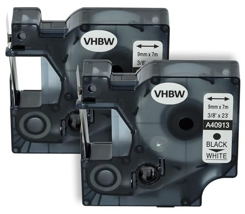 vhbw 2x Schriftband-Kassette kompatibel mit Dymo LabelPoint 150, 300, 350, 200, 250, 100 Etiketten-Drucker 7m x 9mm Schwarz auf Weiß