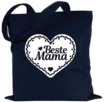 JUNIWORDS Jutebeutel, Wähle ein Motiv & Farbe, Beste Mama (Beutel: Marine Blau, Text: Weiß)