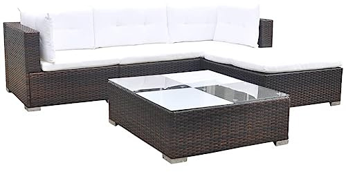 vidaXL Gartenmöbel 5-TLG. mit Kissen Lounge Sofa Sitzgruppe Gartenset Rattanmöbel Sitzgarnitur Gartensofa Garnitur Couchtisch Poly Rattan Braun