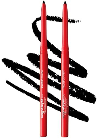 FACESCANADA Magneteyes Eye Pencil | 24 HR Long Stay Deep Black Eyeliner | Smudge Proof, Waterproof Formula | Smooth One Stroke Glide for Defined, Bold Eyes | 0.01 Oz (Pack of 2)