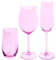 EME Juego de Copas de Cristal en Color Rosa compuesto por 6 copas de cava, 6 copas de vino y 6 vasos. El pack incluye 18 unidades. El color forma parte del material.