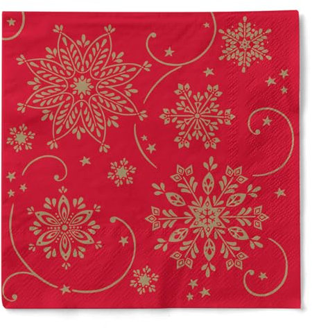 Mank Tissue Servietten 40x40 cm Premium Einweg Serviette saugstark perfekt für Weihnachtsfeiern & Adventsfeiern Weihnachtsservietten 100 Stück Cristal (Rot)
