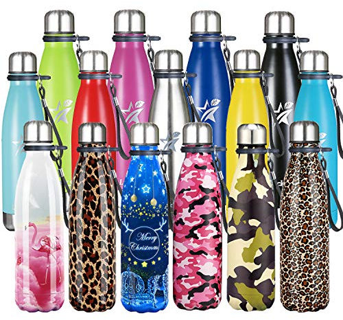 LuckY.Ss Botella de agua de acero inoxidable de doble pared aislada Botella térmica reutilizable para deportes de viaje al aire libre, 500 ml, 750 ml, 1000 ml (verde camuflaje, 500 ml)