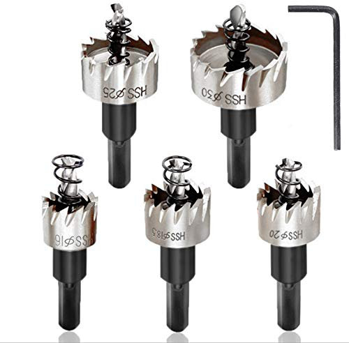 Brocas Corona Perforadora Metal Coronas Perforadoras Juego de 5 Fresas a Taza HSS Cobalto Ø16mm 18,5mm 20mm 25mm 30mm