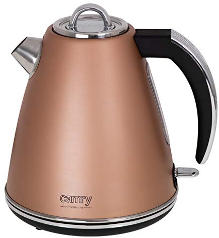 CAMRY CR 1292 Wasserkocher aus Edelstahl, 1,5L, 2200 W, Teekocher mit bequemem Griff und Deckel, 360 Grad, Wasserstandsanzeige, automatisches Abschalten m