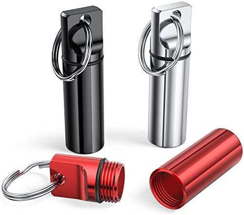 Aluminiumlegierung Pillendose - 3er Pack mit Schlüsselanhänger, Wasserdicht und Stabil, Tragbarer MiniPillenOrganizer, Behälter für Geldbörse, Medikamentenbehälter für Reisen und Outdoor-Aktivitäten