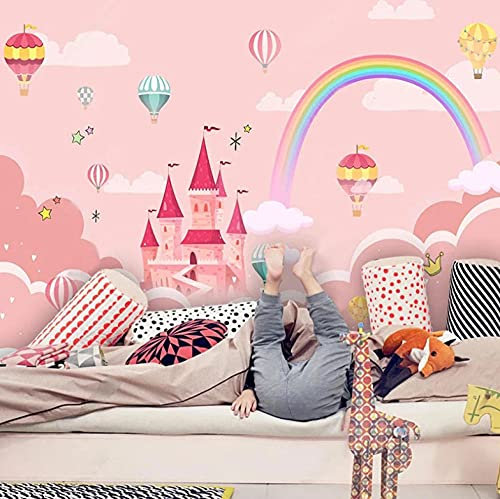 Papier Peint Panoramique Montgolfière Arc-En-Ciel De Château De Dessin Animé Xxl Trompe Oeil Déco Mural Tableaux Muraux Photo Effet 3D - 200x140cm