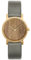 TAKE A SHOT Holzuhr Damen Gold - Kleine Holz Armbanduhr Gold mit veganen Armband Grau, Damenuhr mit Zifferblatt aus Walnuss-Holz, 27 mm - Mila Concrete VEGAN