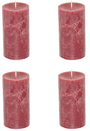 Stumpenkerzen Rustic 4er Set - Stumpenkerze, Blockkerze, Kerze, Adventskranz, Advent - Kein Ruß - Brenndauer: 60 Std. - viele Farben - 7x13 cm (Weinrot)