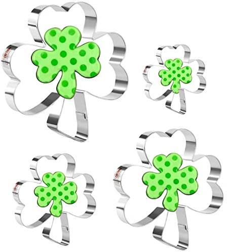 4 Pieces Clover Cookie Cutter Set Stainless Steel St. Patrick's Day Irish Shamrock Shape Cookie Cutters for Baking