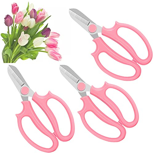 3 Pcs Garden Scissors Floral Shears,Professional Floral Scissors with Comfortable Grip Handle,Premium Garden Pruning Shears for Plants Trimming and Fruit Picking Trimming,Pink