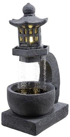 Alpine Corporation Fuente de Pagoda con Luces LED, Piedra, Gris