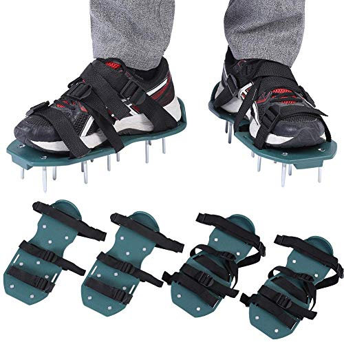 Zapatos Aireadores de Césped con Clavos, Aireador de Césped con 4 Correas de Sujeción Y Puntas de Acero Inoxidable para Sandalias Aireadoras de Césped, Talla única para Zapatos o Botas(4 correas)