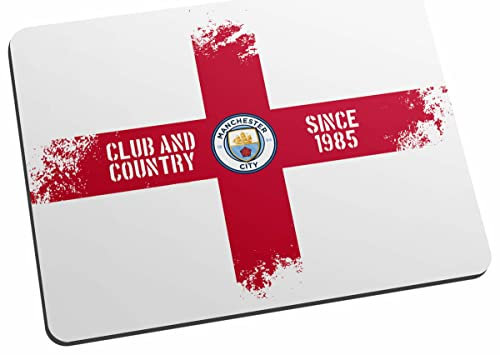 Personalisierte Club und Land England Flagge Mauspad für Manchester City FC Fans, ideal für Citizens Fußball-Fans, Stoff oben, rutschfest Mauspad 5mm dick