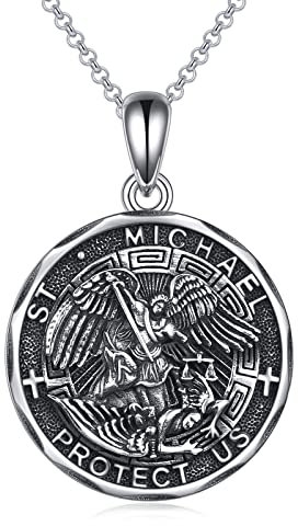 YFN Heiliger Michael Halskette Sterling Silber Religiöser Beschützer Sankt Michael Anhänger Kette St Michael Erzengel Schmuck Saint Michael Geschenke für Damen Herren