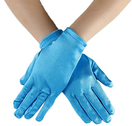 Duories Classic Damen Handschuhe Kurz, Elastisch Elegant 1920er Stil Abendhandschuh Satin Handschuhe, Gothic Opera Fest Party Hochzeit Braut Handschuhe für Festlich Faschingskostüme Karneval,Blau See