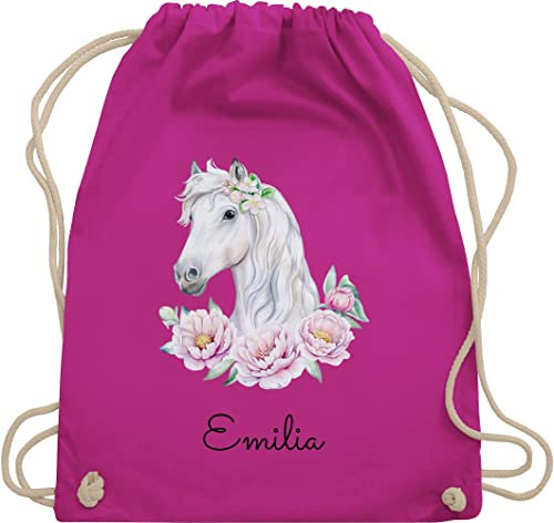 Turnbeutel Rucksack - Pferde - Pferdemotiv Pferdekopf Pferd Name - Unisize - Fuchsia - baumwolle mädchen kindergarten beutel pferdefan juterucksäcke tasche für kindergartenrucksack reit sachen