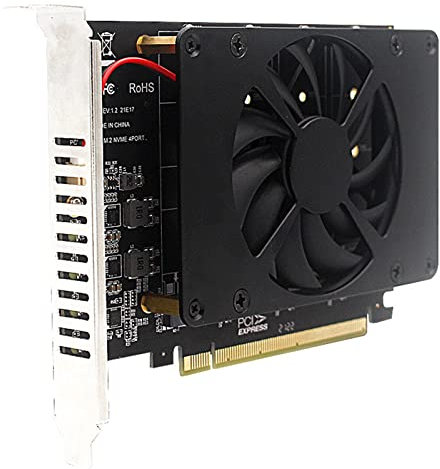 4 in 1 NVME PCIE Adapter M.2 M-Key auf PCIE 16x mit Lüfter für Desktop Motherboard Festplattenerweiterung