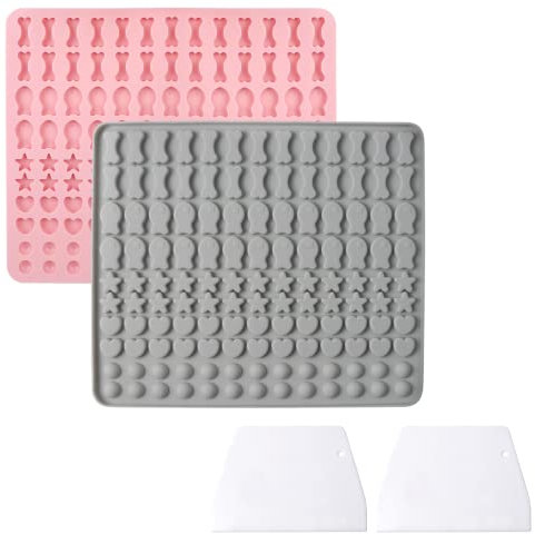 Wellehomi Backmatte Hundekekse, 2 Stück Silikon Backmatte Hundeleckerli mit 2 Stück Teigschaber, 5 Formen in 1 BPA-Frei Backunterlage Backform 130 Gitter für DIY Hundekekse und Leckerlis