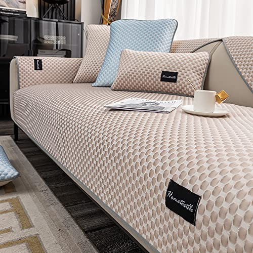 Eisseide Sofabezug für 1 2 3 4 Sitzer,Kühle Sommer Sofa Abdeckung,Anti-Rutsch Sofaüberwurf,Eis Seide Matten Klimaanlage Schlafmatte Hunde Haustiere Möbel Schutz-Champagner-Farbe,1pc-90x160cm