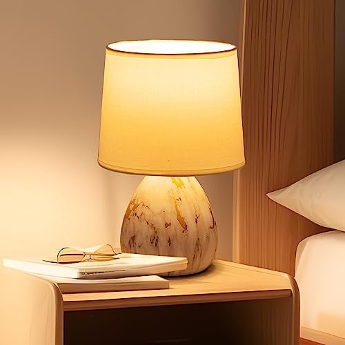 Aigostar Tischlampe aus Keramik, Vintage Tischleuchte mit Stoffschirm, E14 Fassung, max.40W, Moderne Nachttischlampe, Nachtlicht für Schlafzimmer, Wohnzimmer, Büro (ohne Leuchtmittel) - H255mm