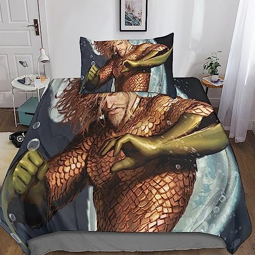 SUCREVEN Aquaman Bettwäsche Print Mikrofaser Bettbezug Meereskönig Mit Kopfkissenbezug,Jungen Teens Bettwäsche Set Kinder Erwachsene 2 Teilig,Weich Haltbar Atmungsaktive Single（135x200cm）