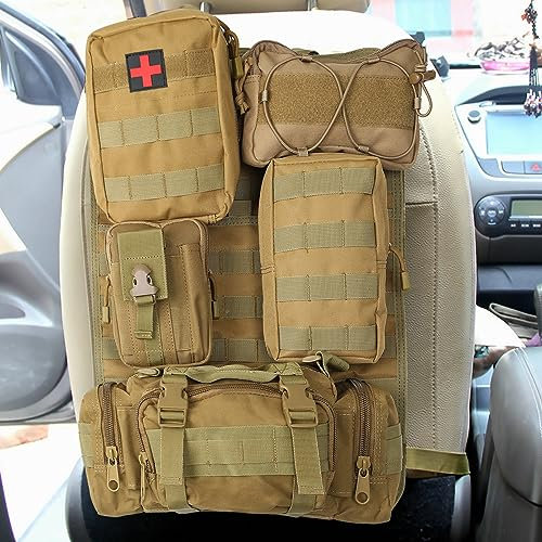 Mocoli Tactical Car Seat Organizer, 5 Detachable Pockets, Brown, Earth Tones, Car Seat Back Bag for Most Vehicles