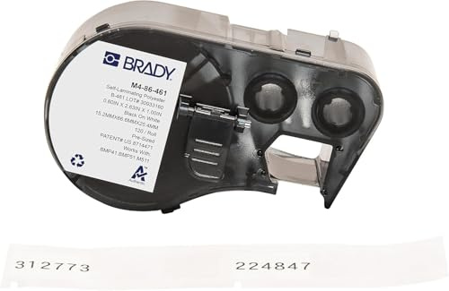 Brady Selbstlaminierender Polyester-Vorgefertigte Etiketten für Etikettendrucker BMP41/BMP51/BMP53/M511-120 Klebeetiketten - Schwarz auf Weiß, Transparent (66,68 mm (B) x 15,24 mm (H)) - M4-86-461