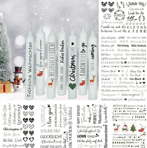 7PCS Kerzentattoos, Weihnachten Kerzenfolie Kerzen Folie, DIY Kerzensticker, Kerzenaufkleber Sticker, Wasserschiebefolie Tatoofolie, Kerzen dekorieren für Adventskerzen und Keramik, A