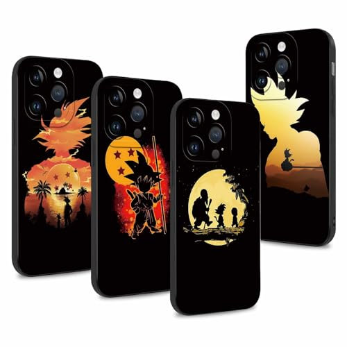 4 Stück Handyhülle für Apple iPhone 14 Pro 6.1'' Anime Dragonball Super Z DBZ Son Goku Manga Muster Design Junge Case All Inklusiv Linsen Schutzhülle Stoßfest TPU Silikon Weich Ultra Dünn Cover, 01