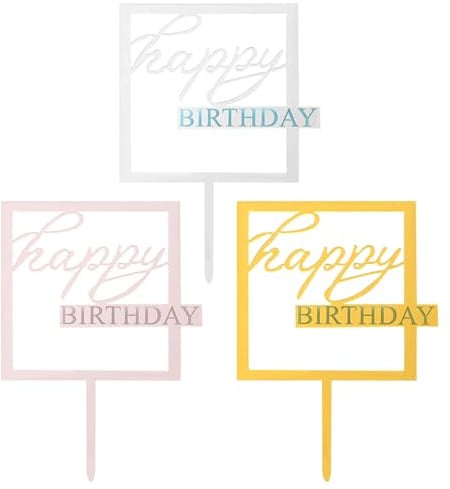 Ansodo 3 Stück Happy Birthday Tortendeko,Happy Birthday Cake Topper,Tortendeko Geburtstag,Mädchen Kuchen Deko,Cupcake Toppers,Für Geburtstagsfeierdekorationen Für Jungen, Mädchen Und Erwachsene