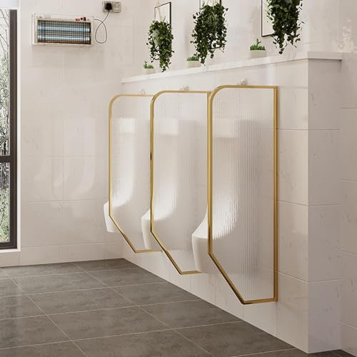 Urinal Trennwand Panel, Toilettenabtrennung, Wasserdicht Edelstahlrahmen Gehärtetes Glas Urinal Trennwand Panel Geeignet Für Hotel Öffentliche Toilette Schule Bar (Gold 3 PCS)