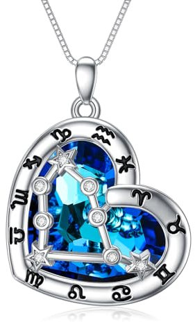 enjoylifecreative Damen Steinbock Sternzeichen Halskette Sterlingsilber Capricorn Sternbilder Stern Kristall Anhänger Kette Horoskop Astrologie Geburtstag Schmuck Geschenke für Frauen Mädchen