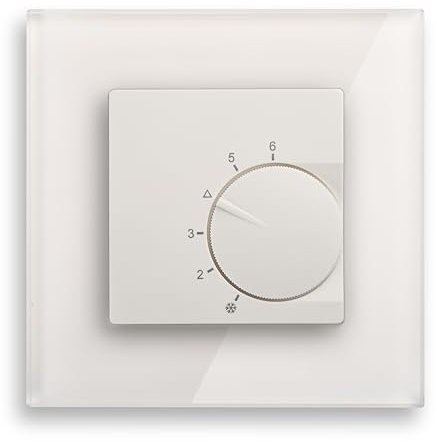 Raumtemperaturregler System Eberle unter Putz polarweiß matt mit Abdeckrahmen Serie Gira (Esprit Glas weiß)