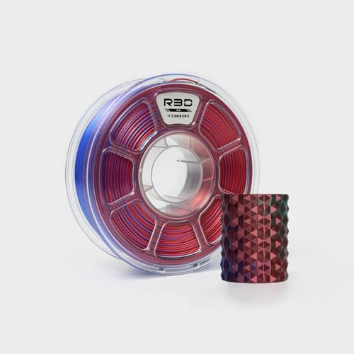 R3D Tri Color Silk PLA 3D-Druckerfilament, Co-Extrusion, 1,75 mm, 1 kg, 30–370 mm/s Hochgeschwindigkeitsdruck, 1,75 mm, Maßgenauigkeit +/- 0,02 (Seide Rot-Grün-Blau)