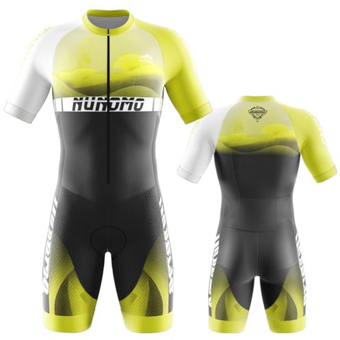 NUNOMO 2024 Herren Pro Fahrrad Skinsuit Kurzarm, Triathlon Anzug Herren Triathlon Tri Anzug Kompression Duathlon Laufen Schwimmen Fahrradfahren Skinsuit Gepolstert Einteilig Trisuit (Type-4,5XL)