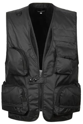 Ärmellose Sommerjacke für Herren, mit vielen Taschen, atmungsaktiv, für Fotografen, weite Weste, Schwarz , XXXXL