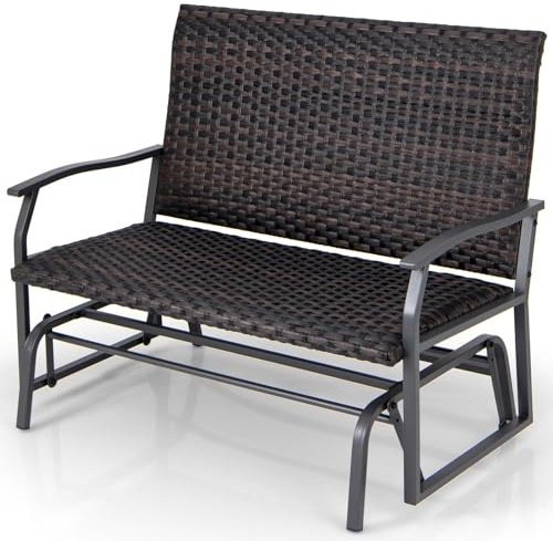 GYMAX Schaukelbank, 2-Sitzer Schaukelstuhl Rattan, Gartenbank mit schnell trocknender Baumwolle, Balkonbank, Sitzbank für Garten, Balkon & Terrasse, 120 x 80 x 94 cm
