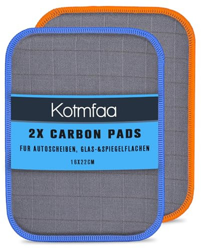 2X Carbon Pads mit saugfähigem Kern - Mikrofaser Glastücher Auto Fenstertuch Fensterputztuch für einfache Schonend Reinigung Deiner Scheiben Glas Autoscheiben | Kratzfrei & ohne Schlieren - 16x22cm