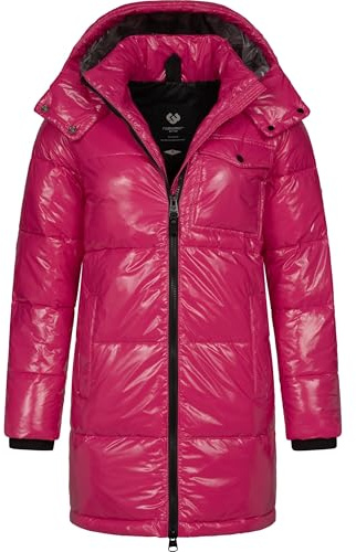 Ragwear Warmer Damen Wintermantel Shiny Steppmantel aus glänzendem Material mit Kapuze Roobie Long YOUMODO Fuchsia Gr. XXL